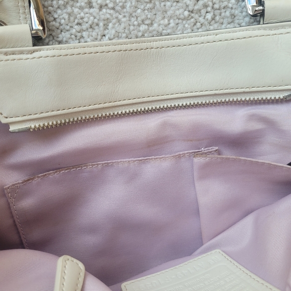 Coach Soho Linen Op Art Tote #16591 White Leather Purple Satin Interior - Picture 12 of 14